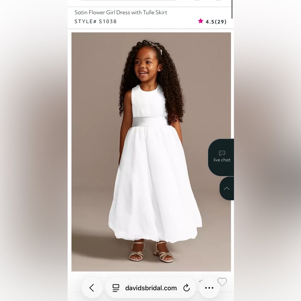 David’s Bridal Satin Flower Girl Dress with Tulle Skirt. Size 3T. Style# S1038